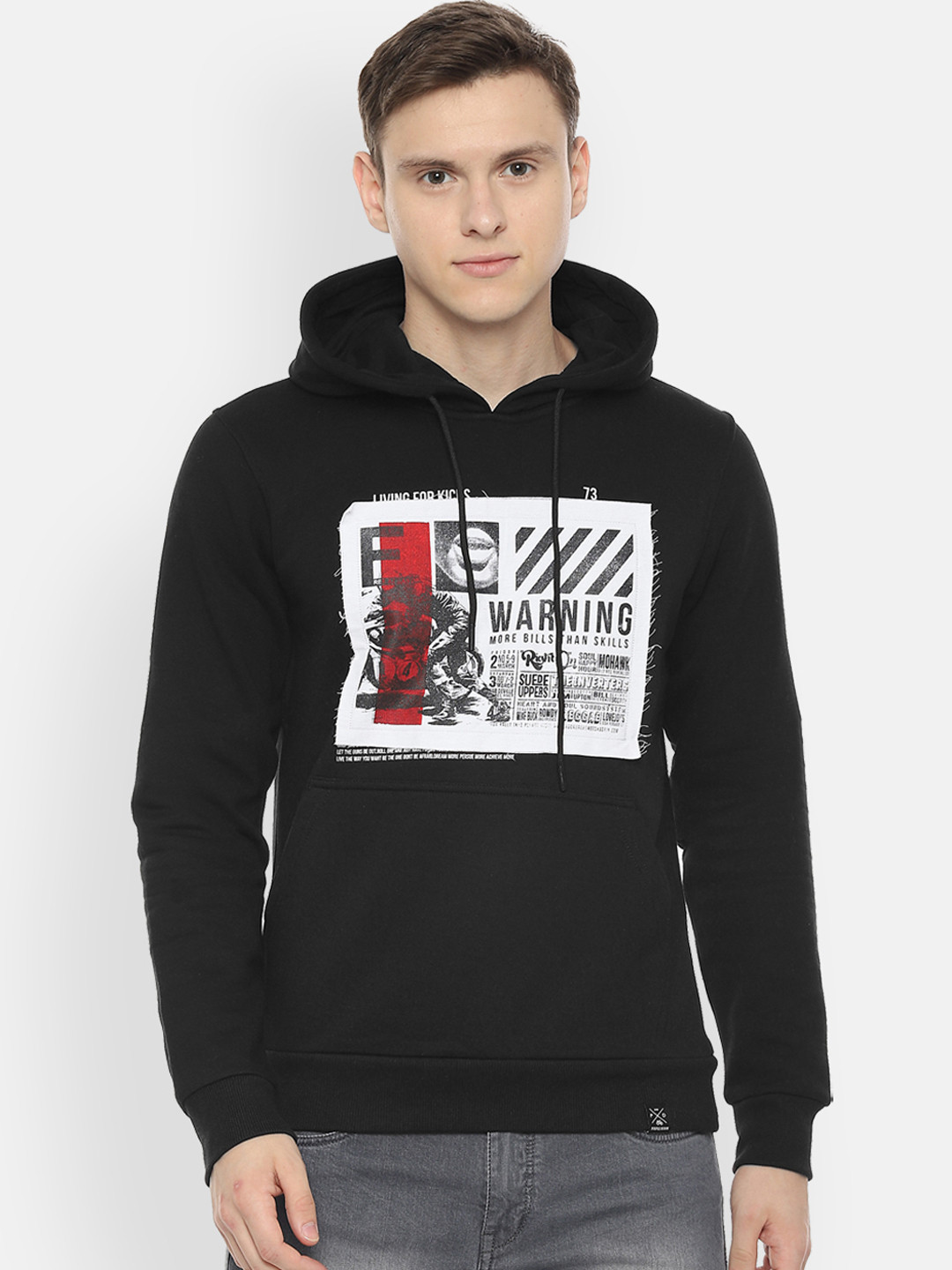 People Men Black & Off-White Printed Hooded Sweatshirt
People Men Black & Off-White Printed Hooded Sweatshirt