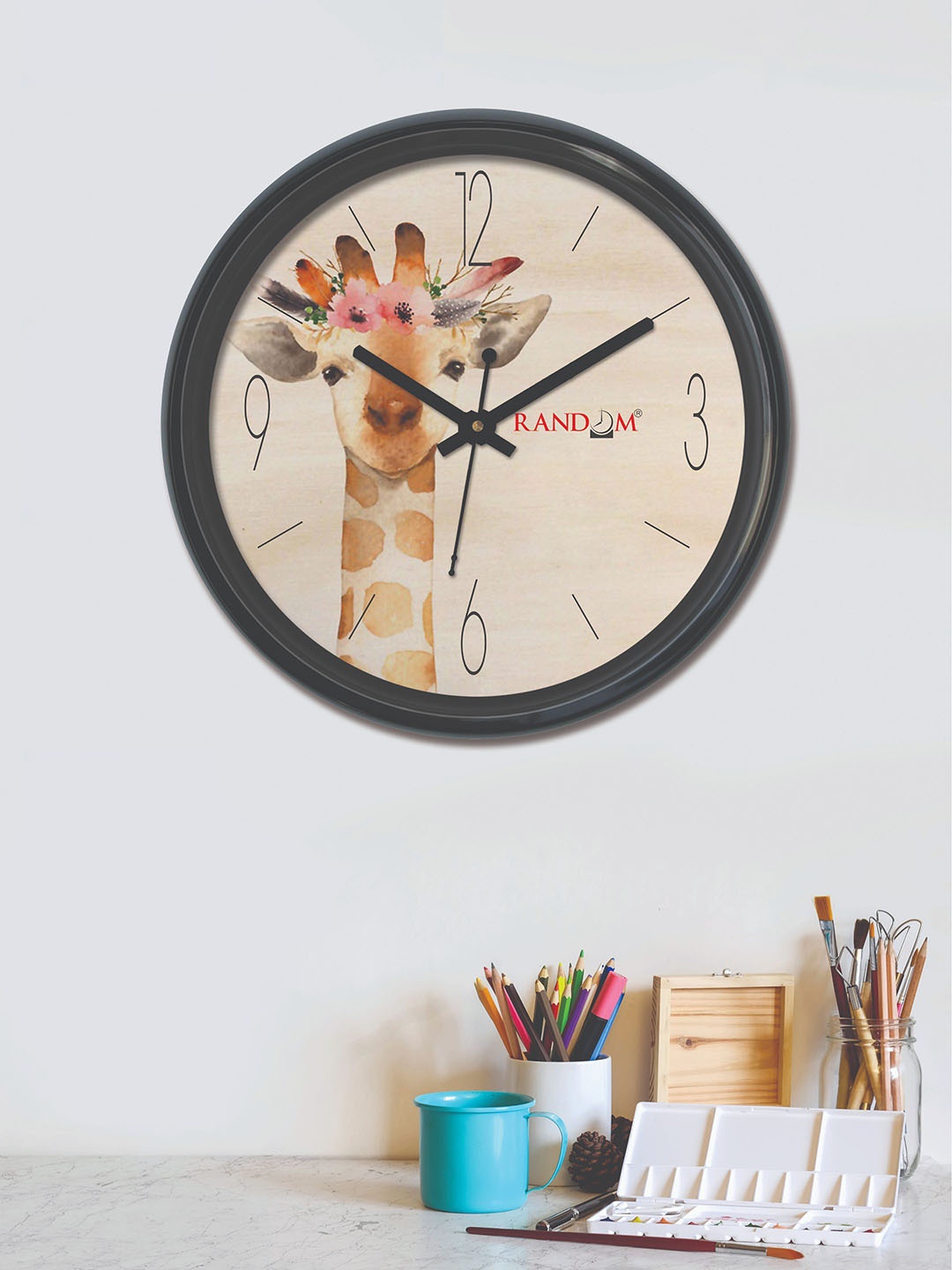 RANDOM Beige & Brown Round Printed 30 cm Analogue Wall Clock