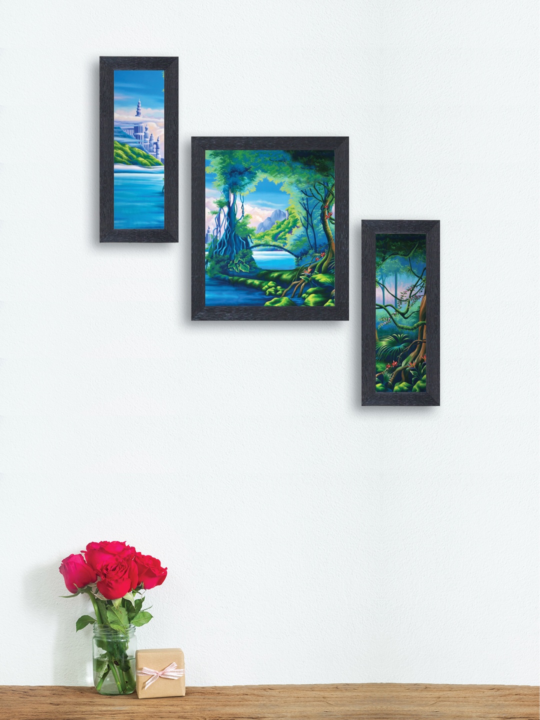 nest ART Set of 3 Multicoloured Synthetic Wood Wall Art, Multi