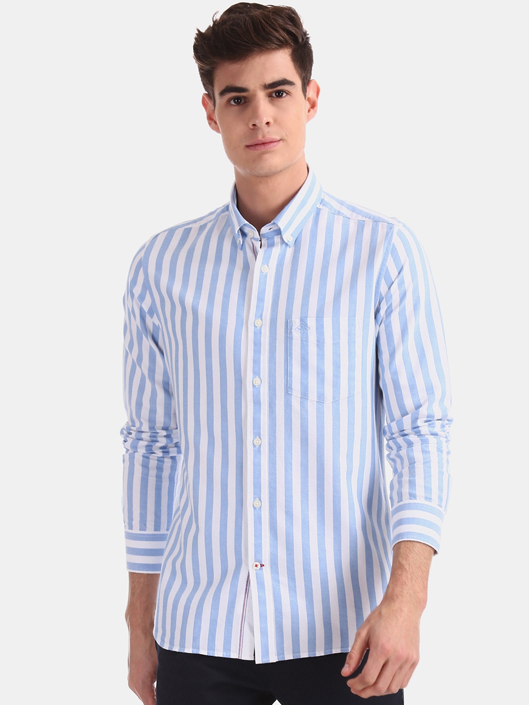 Arrow Sport Men Blue & White Slim Fit Striped Casual Shirt