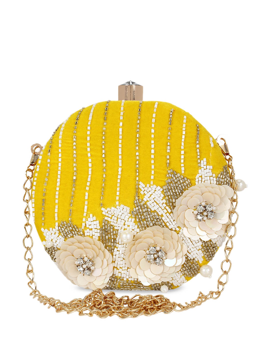 Anekaant Yellow & White Embellished Embellished Clutch