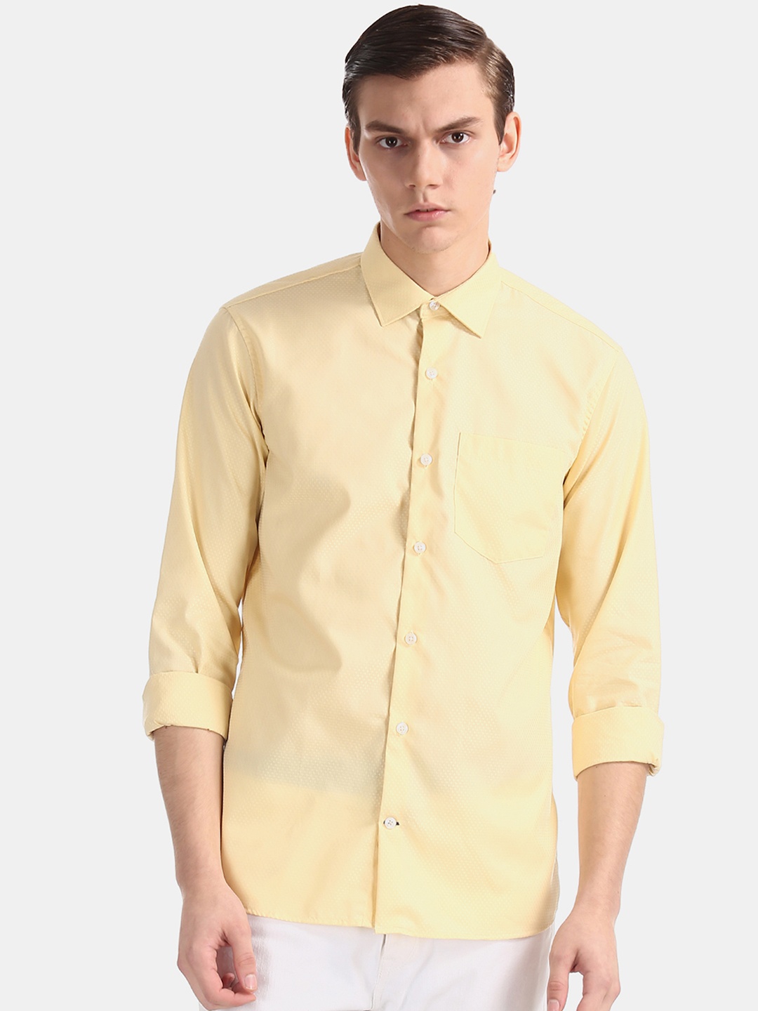 Excalibur Men Yellow Slim Fit Self Design Formal Shirt