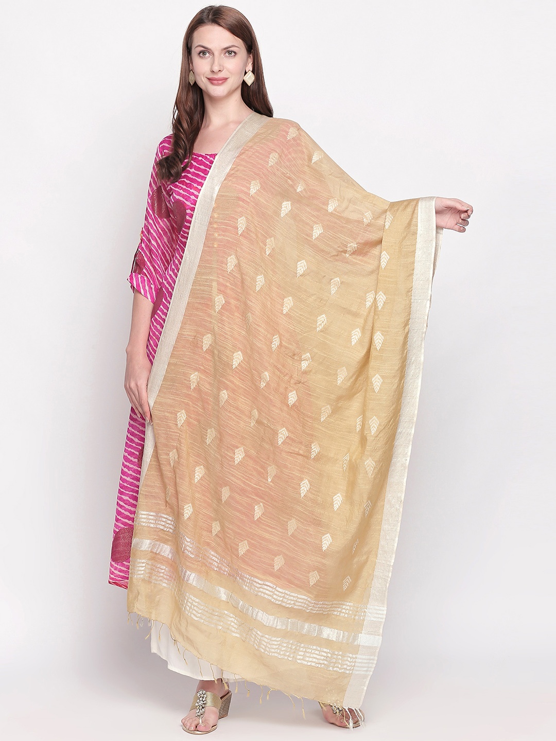 Dupatta Bazaar Beige Woven Design Dupatta