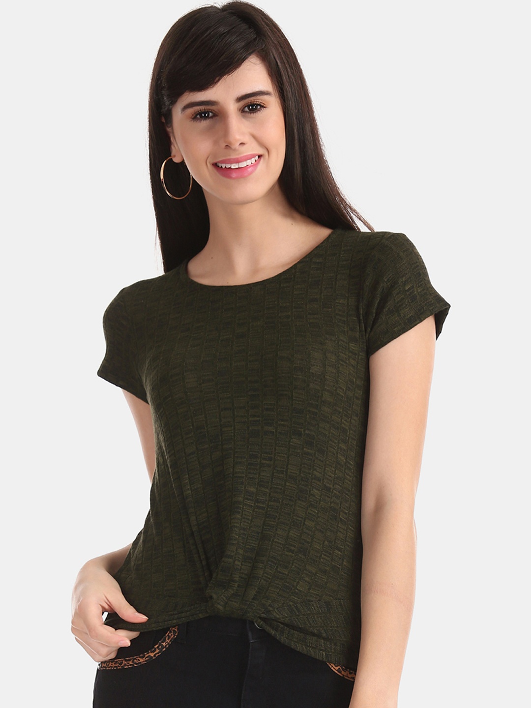 Sugr Women Green Self Design Top