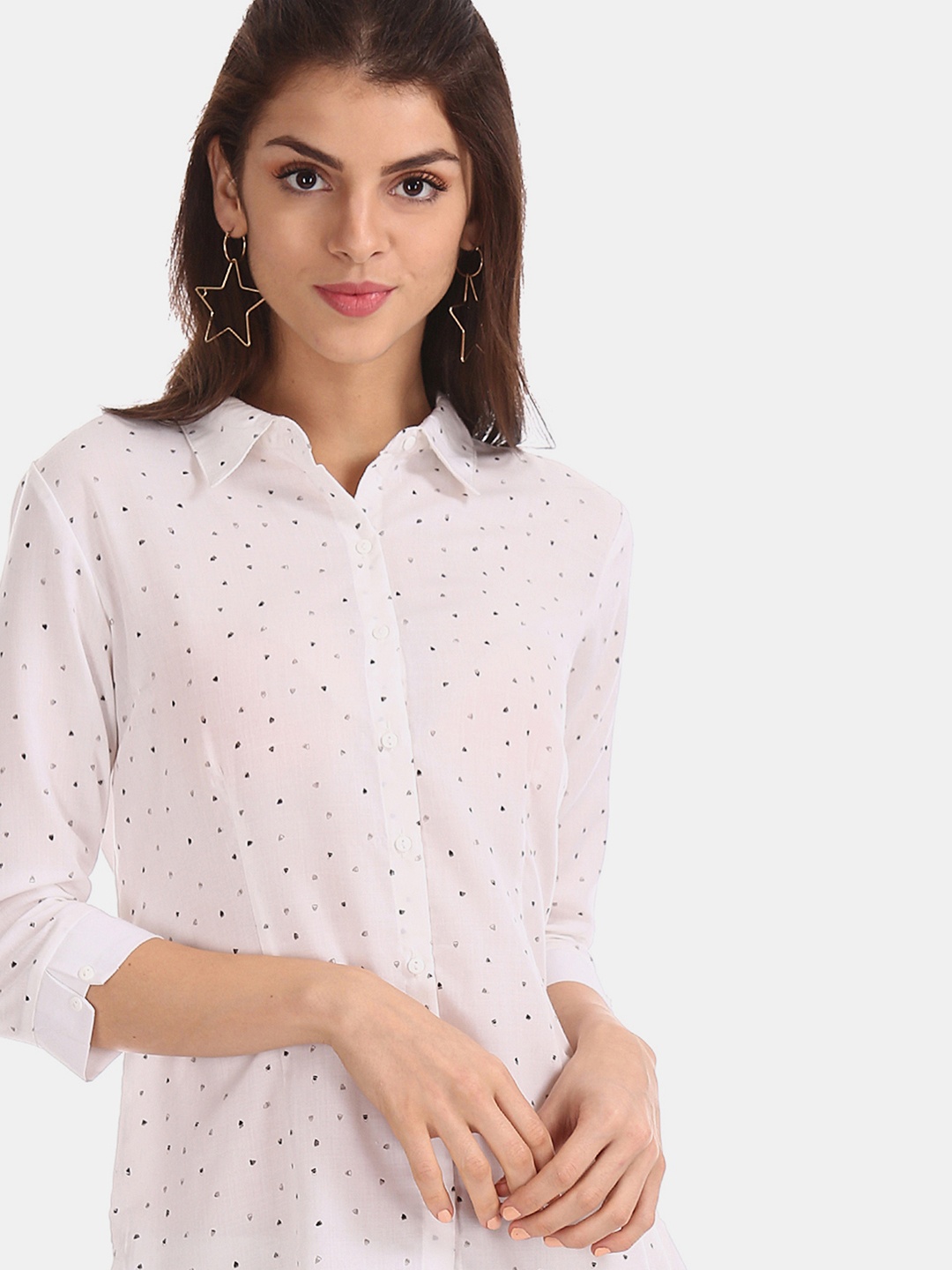 Cherokee Women White Regular Fit Printed Casual Shirt