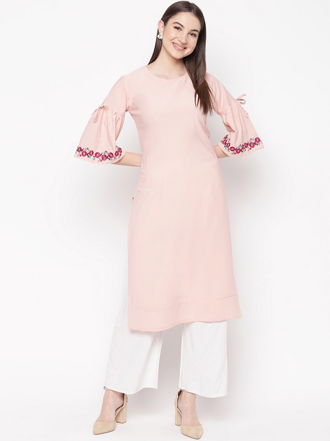 Napra Women Peach-Coloured Solid Straight Kurta