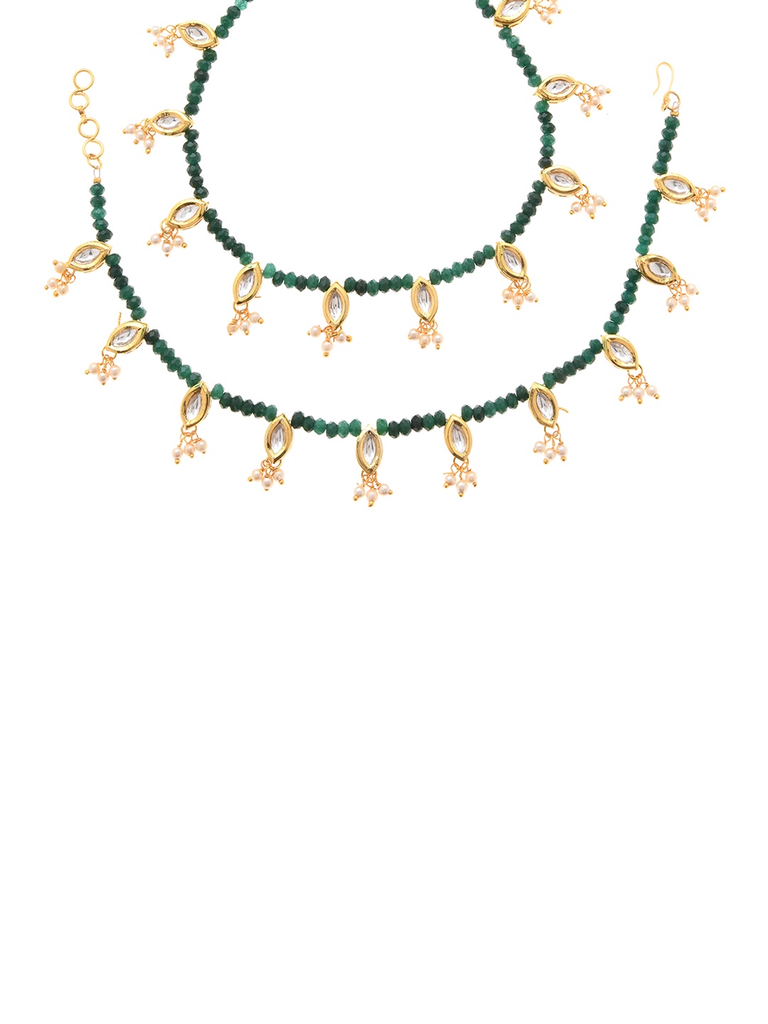 Bamboo Tree Jewels Set of 2 Gold-Toned & Green Beaded Kundan Studded Handcrafted Anklets
Bamboo Tree Jewels Set of 2 Gold-Toned & Green Beaded Kundan Studded Handcrafted Anklets