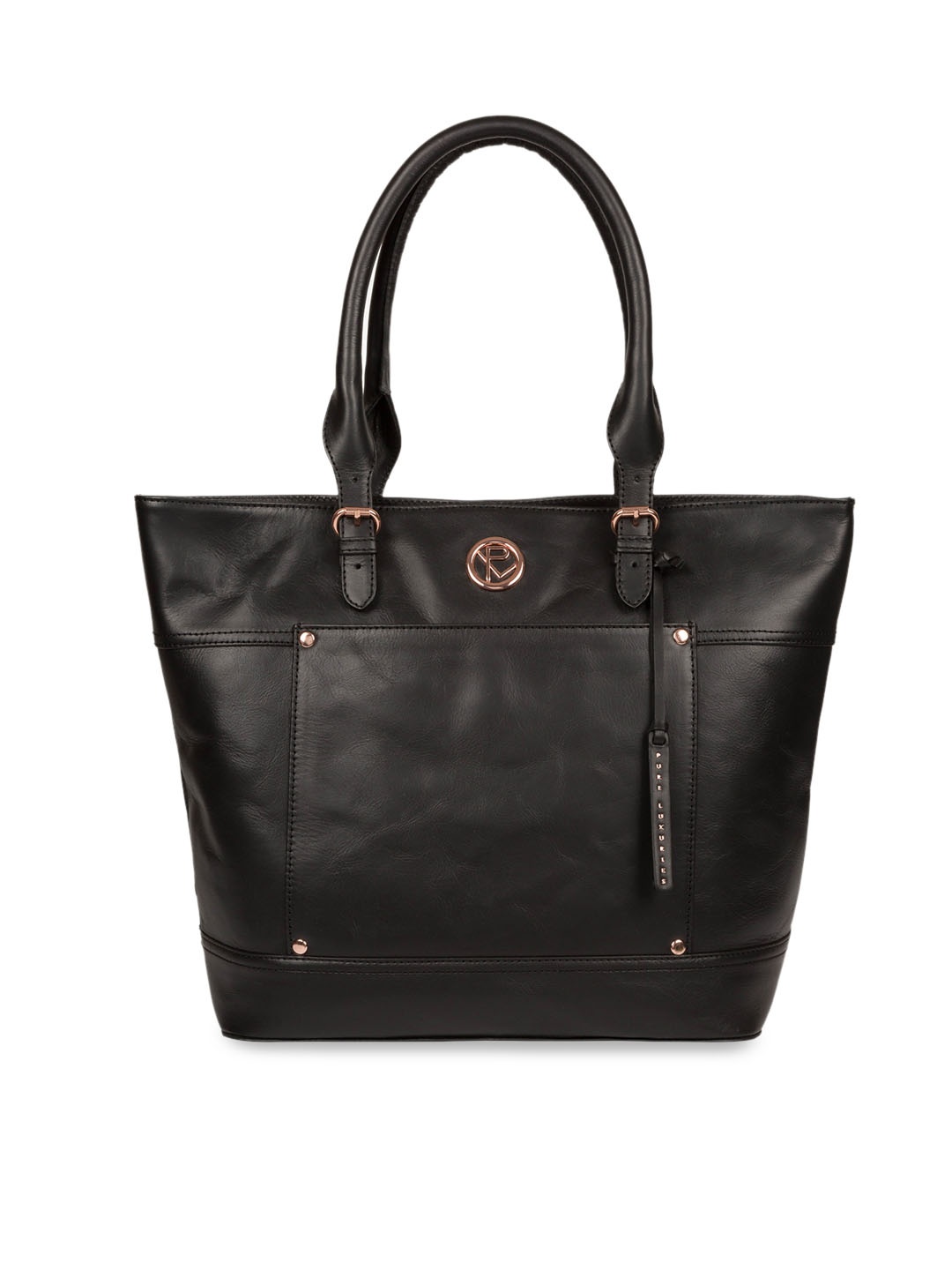 PURE LUXURIES LONDON Black Solid Genuine Leather Monet Shoulder Bag