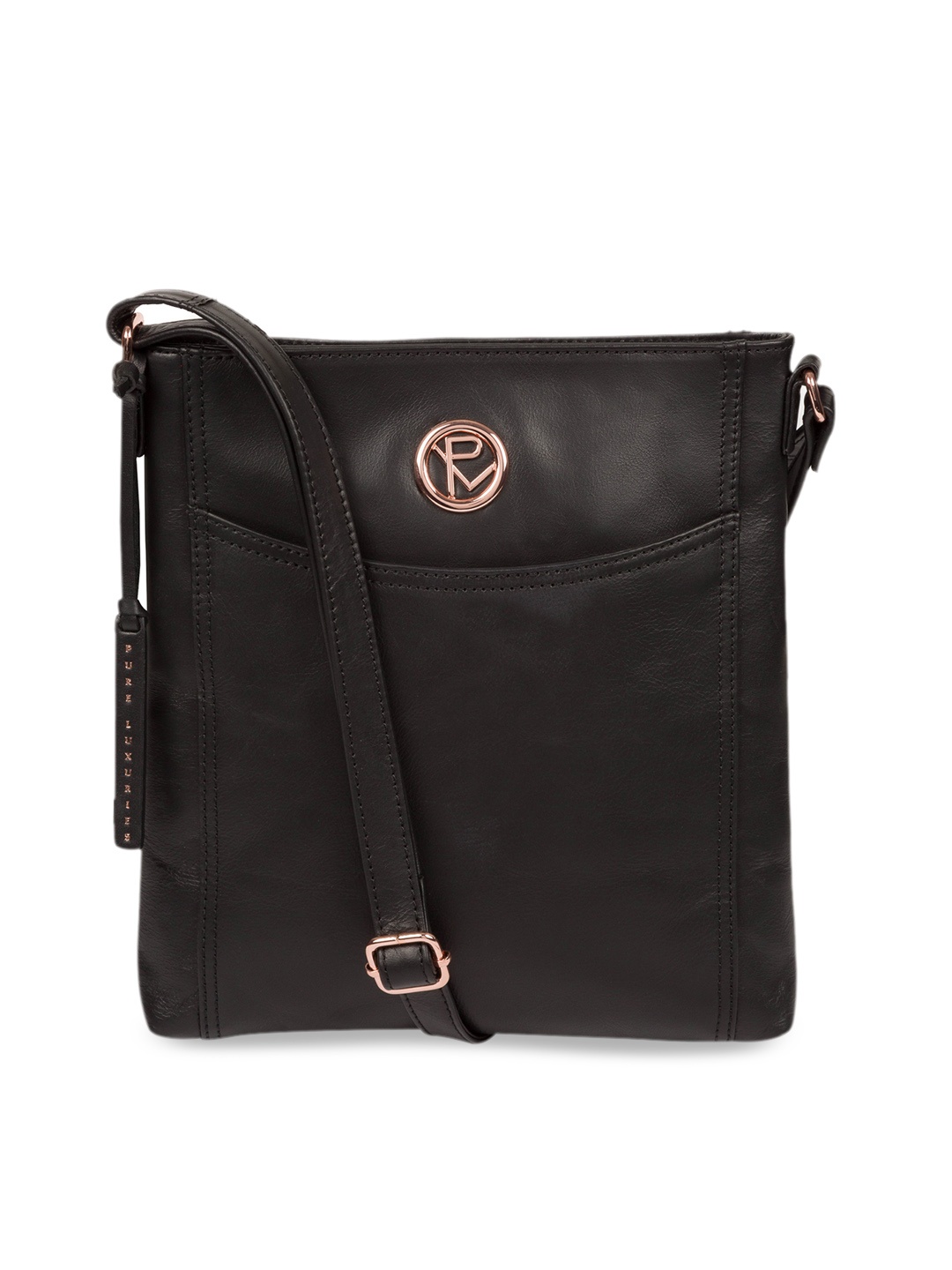PURE LUXURIES LONDON Black Solid Genuine Leather Gilpin Sling Bag