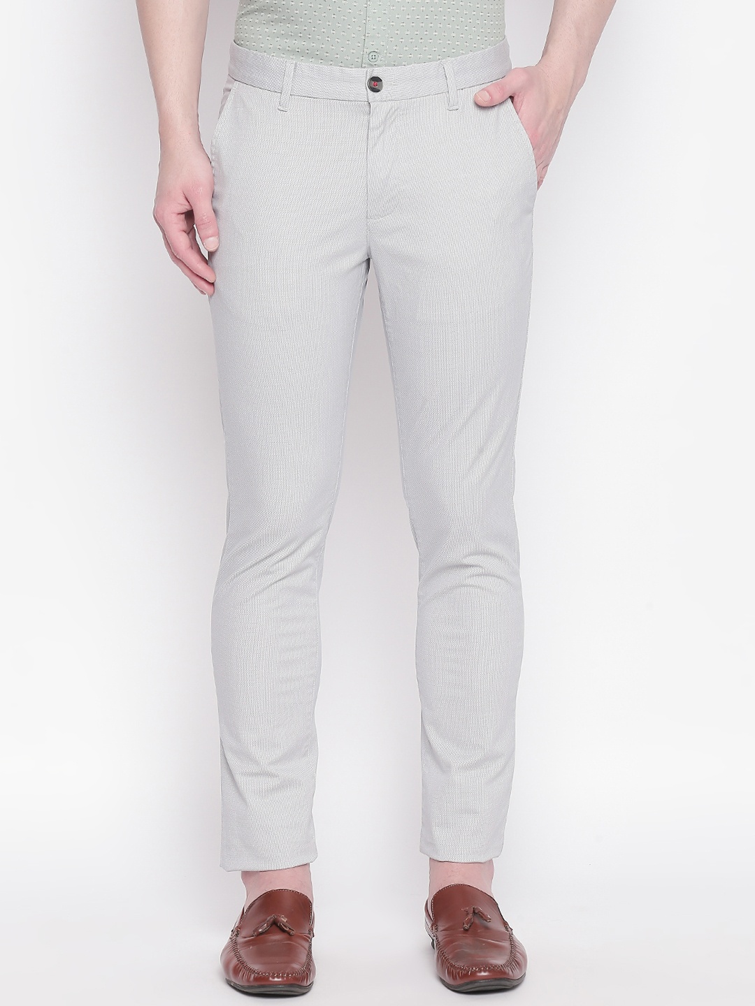 BYFORD by Pantaloons Men Grey Slim Fit Striped Regular Trousers