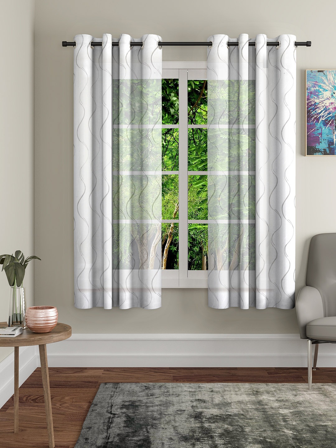 Cortina White Set of 2 Printed Sheer Window Curtains