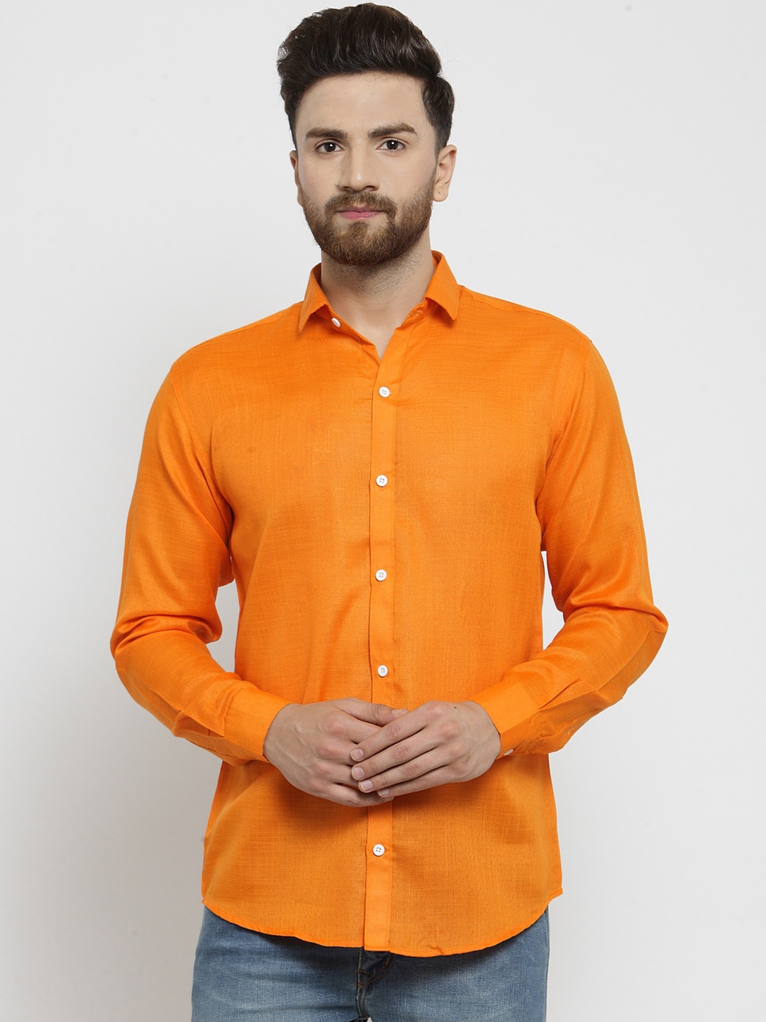 JAINISH Men Orange Classic Regular Fit Solid Casual Shirt
