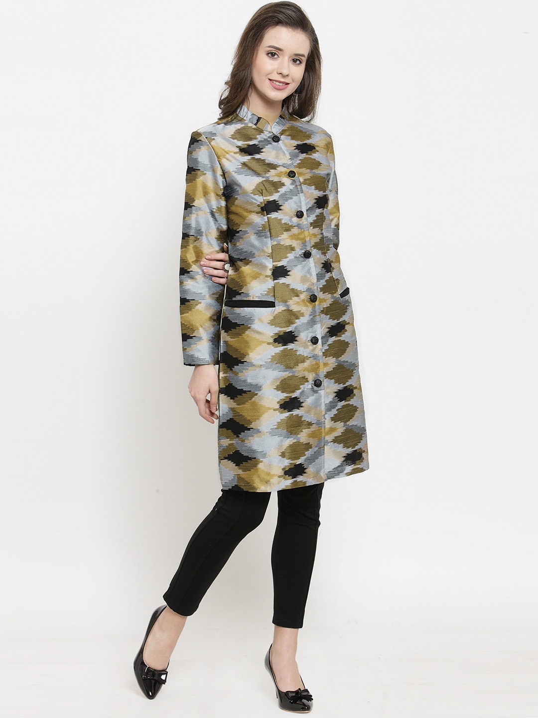 Get Glamr Women Grey & Black Printed Straight Kurta