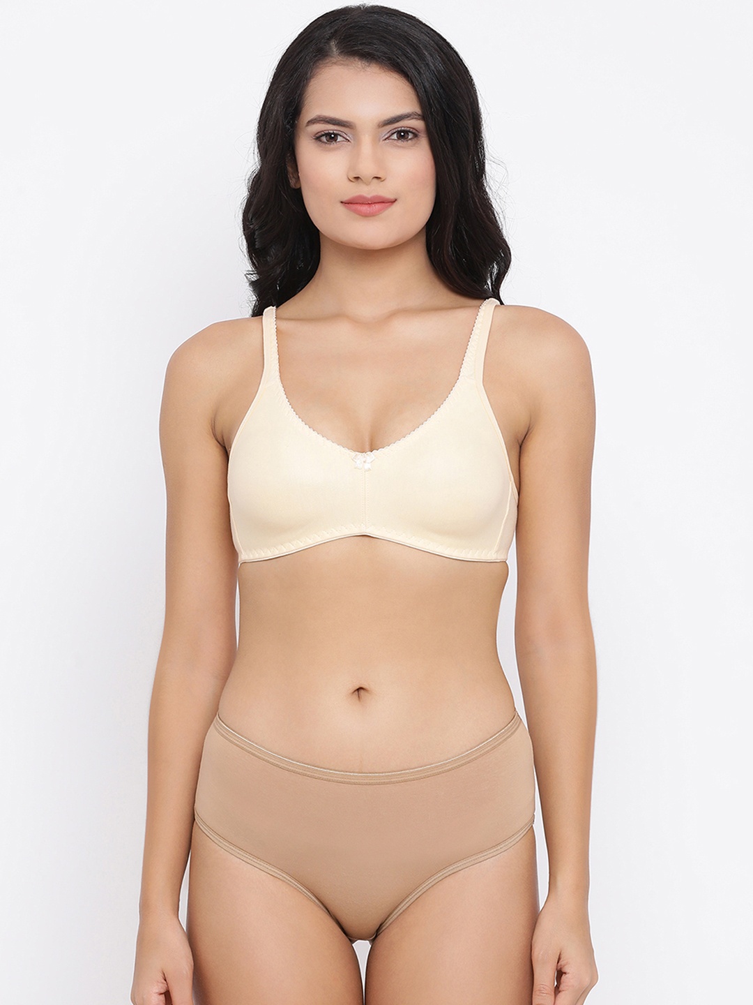 Clovia Women Beige & Nude-Coloured Solid Lingerie Set COMBBP57632B