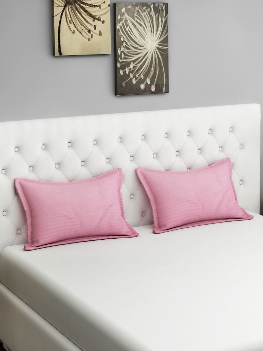 SWAYAM Set of 2 Pink Striped Sonata Classic Pillow Covers