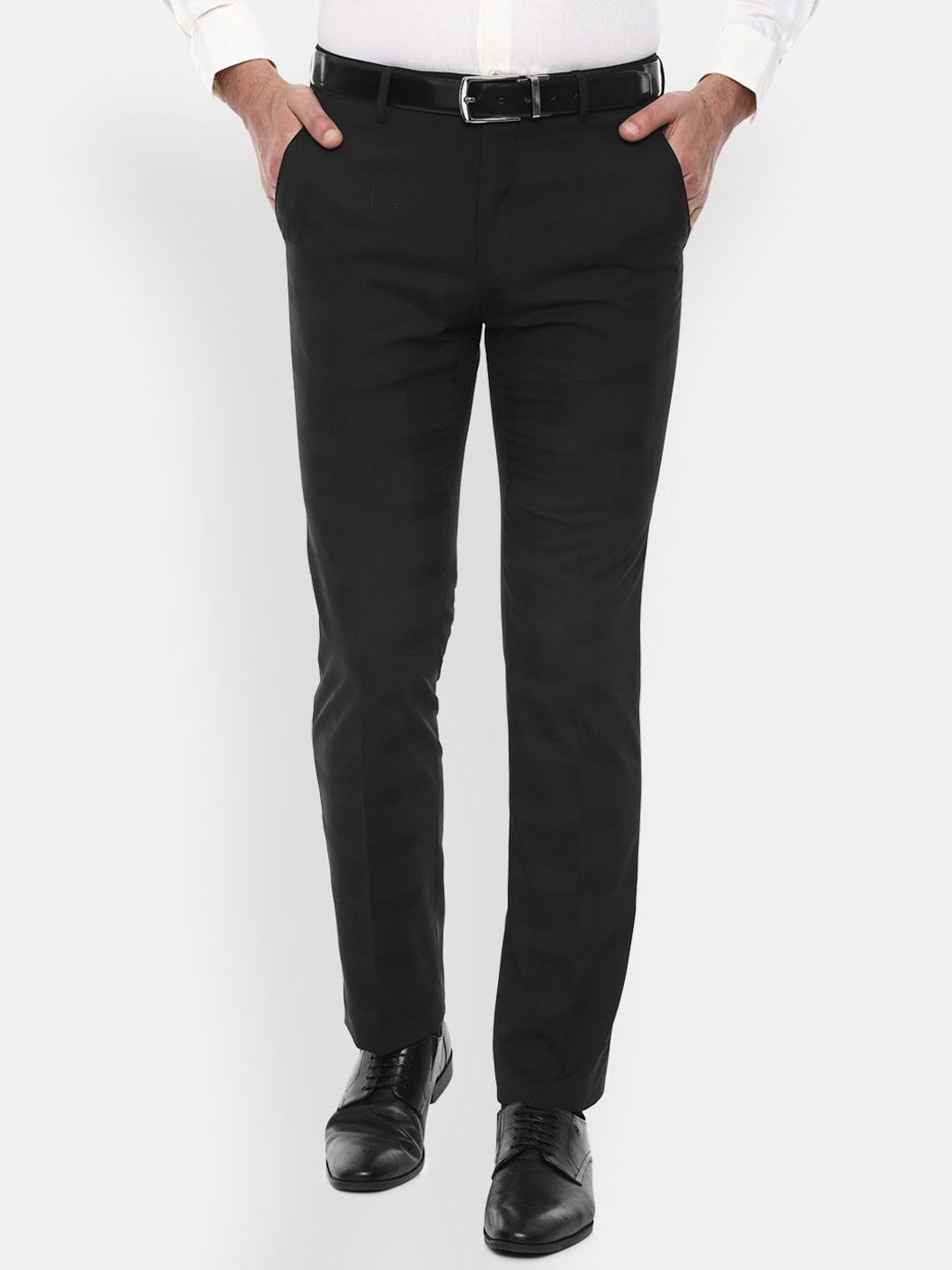 Van Heusen Men Black Slim Fit Solid Formal Trousers