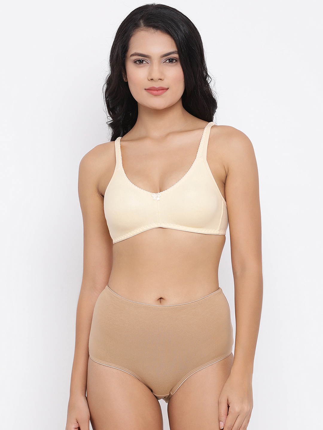 Clovia Women Beige & Nude-Coloured Solid Lingerie Set COMBBP57732B
