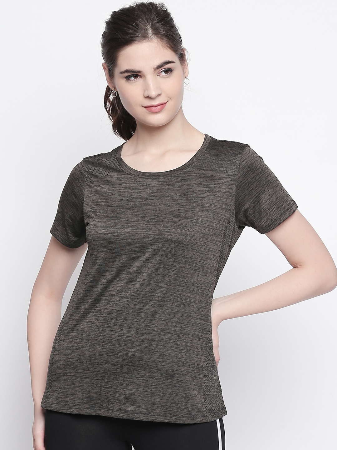 Ajile by Pantaloons Women Charcoal Grey Solid Round Neck T-shirt