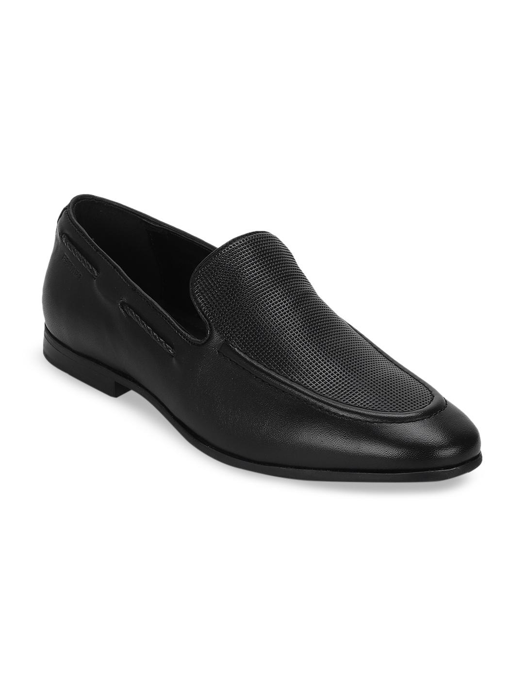 Red Tape Men Black Textured Leather Formal Slip-Ons