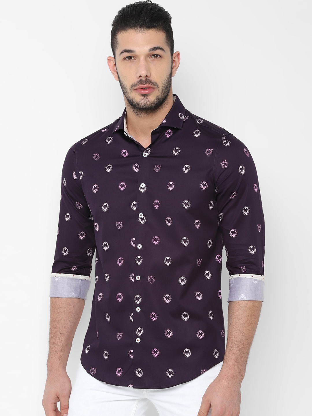 SIMON CARTER LONDON Men Purple Slim Fit Printed Casual Shirt