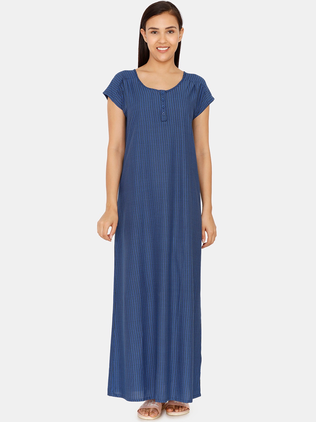 Zivame Blue Printed Nightdress ZI603WFASHA