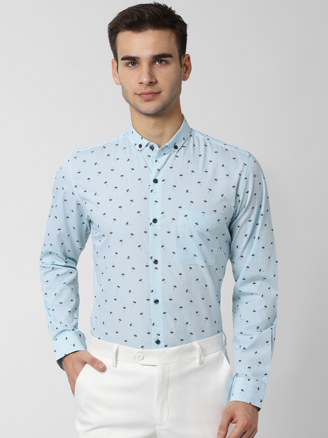 Peter England Men Blue Slim Fit Printed Formal Shirt