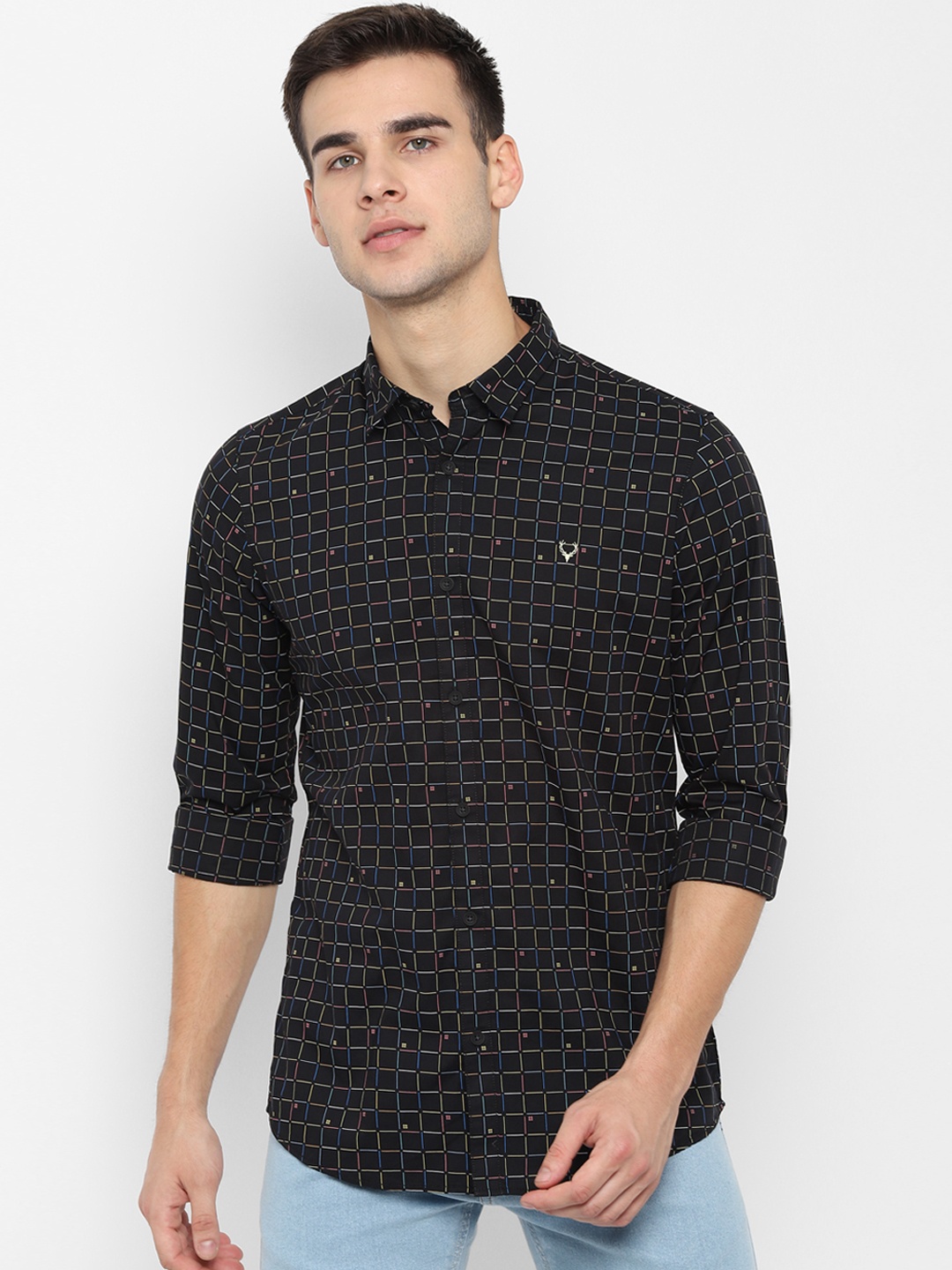 Allen Solly Sport Men Black & Blue Regular Fit Checked Casual Shirt
