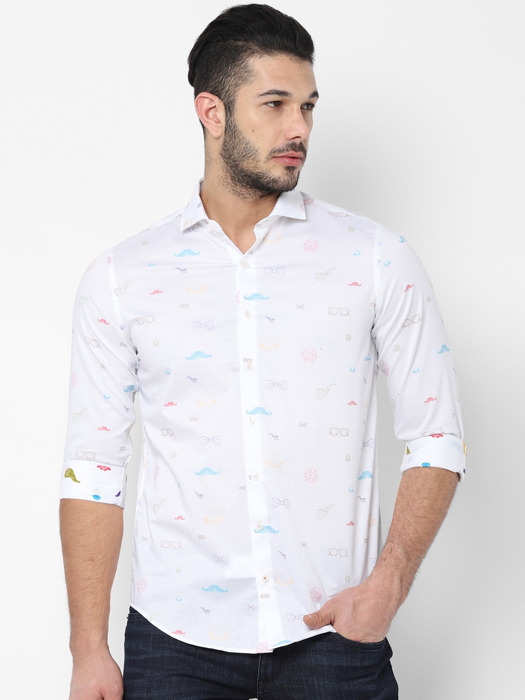 SIMON CARTER LONDON Men White Slim Fit Printed Casual Shirt