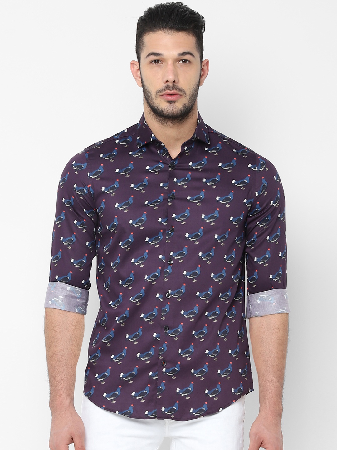 SIMON CARTER LONDON Men Purple & Blue Slim Fit Printed Casual Shirt