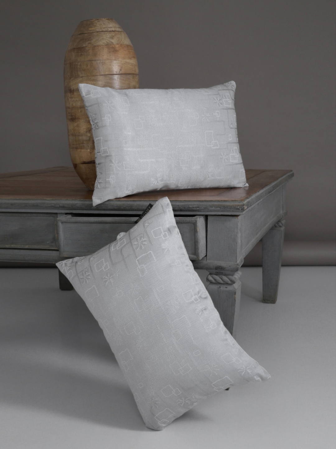 ROMEE Silver-Toned Set of 2 Floral Rectangle Cushion Covers