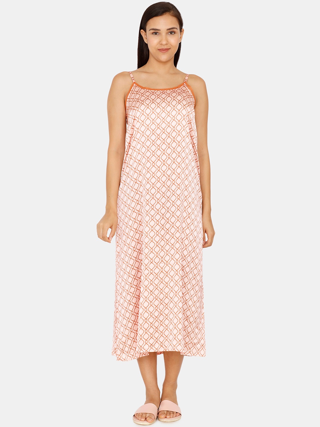 Zivame Peach-Coloured Printed Nightdress ZI601LFASHZI