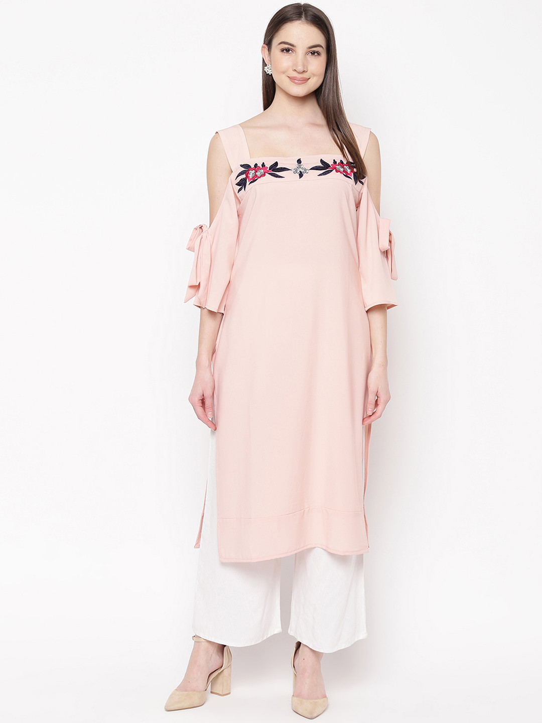 Napra Women Peach-Coloured Embroidered Detail Straight Kurta
Napra Women Peach-Coloured Embroidered Detail Straight Kurta