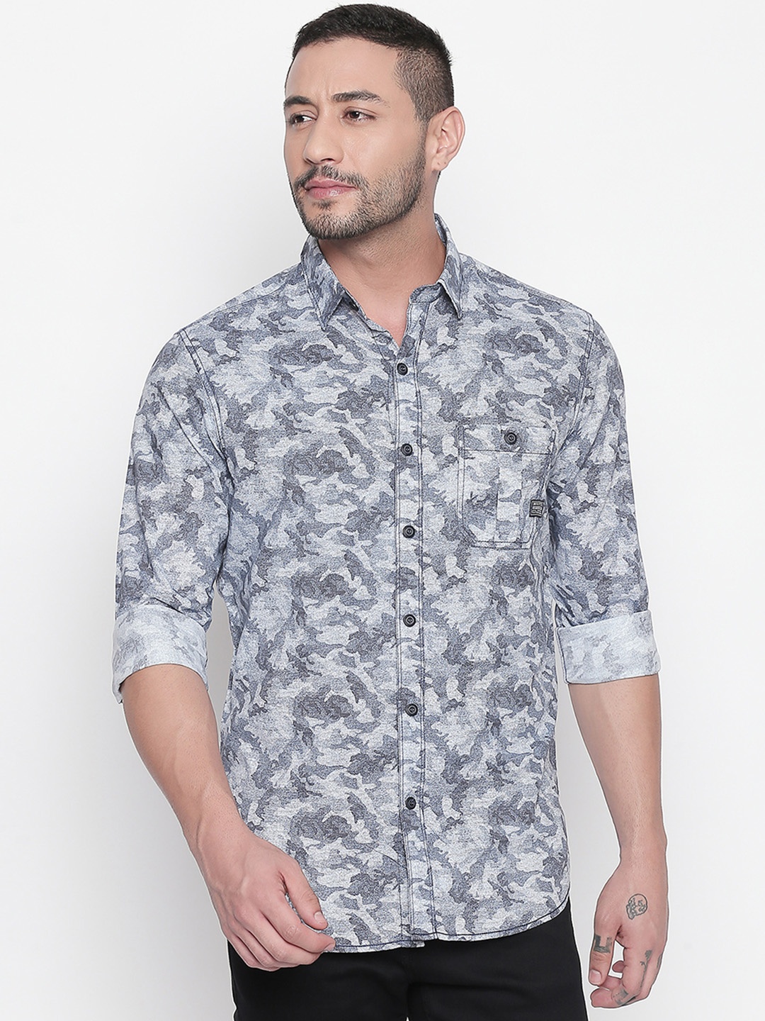 Mufti Men Blue Original Slim Fit Printed Casual Shirt