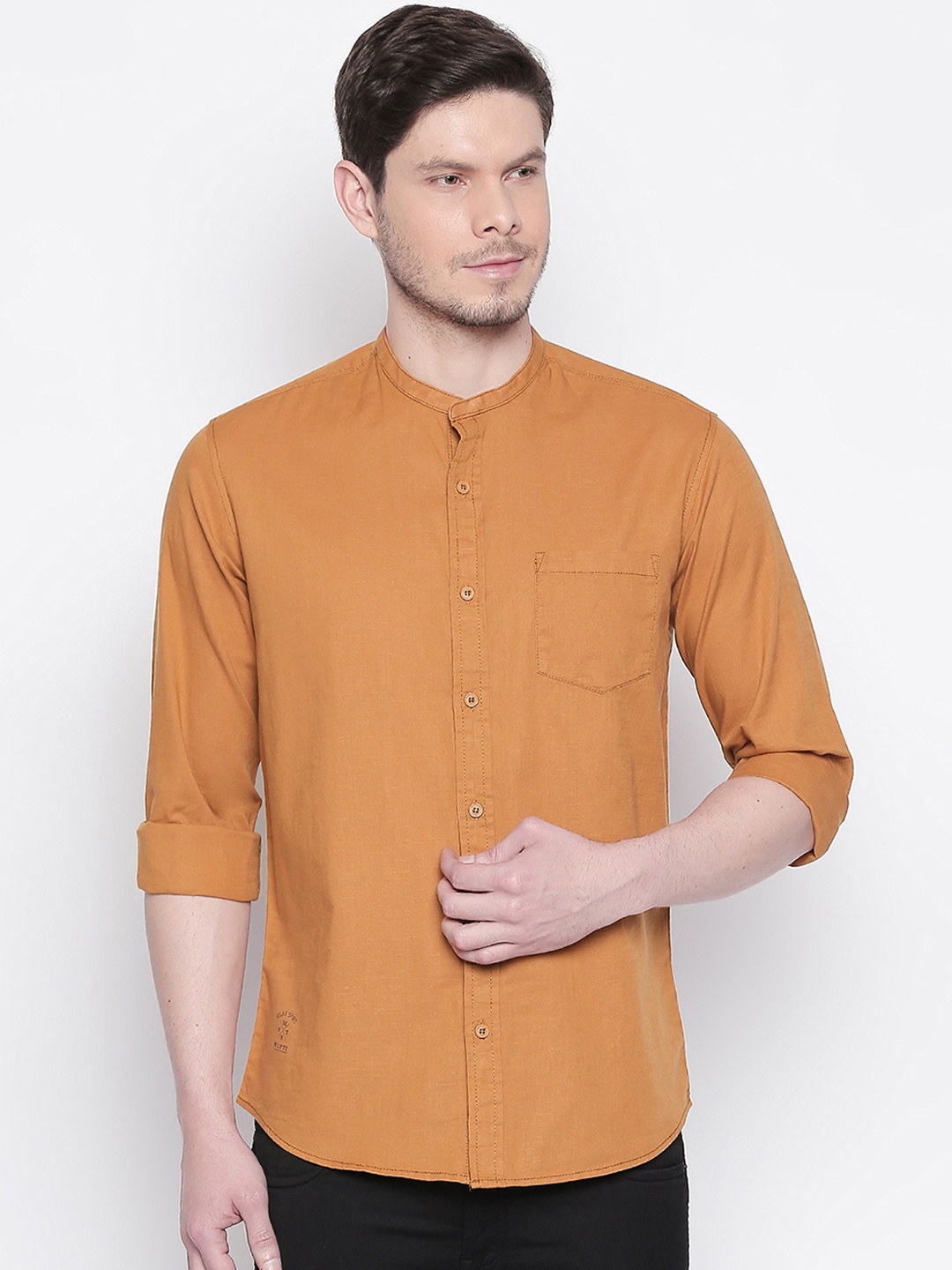 Mufti Men Rust Orange Solid Original Slim Fit Casual Shirt