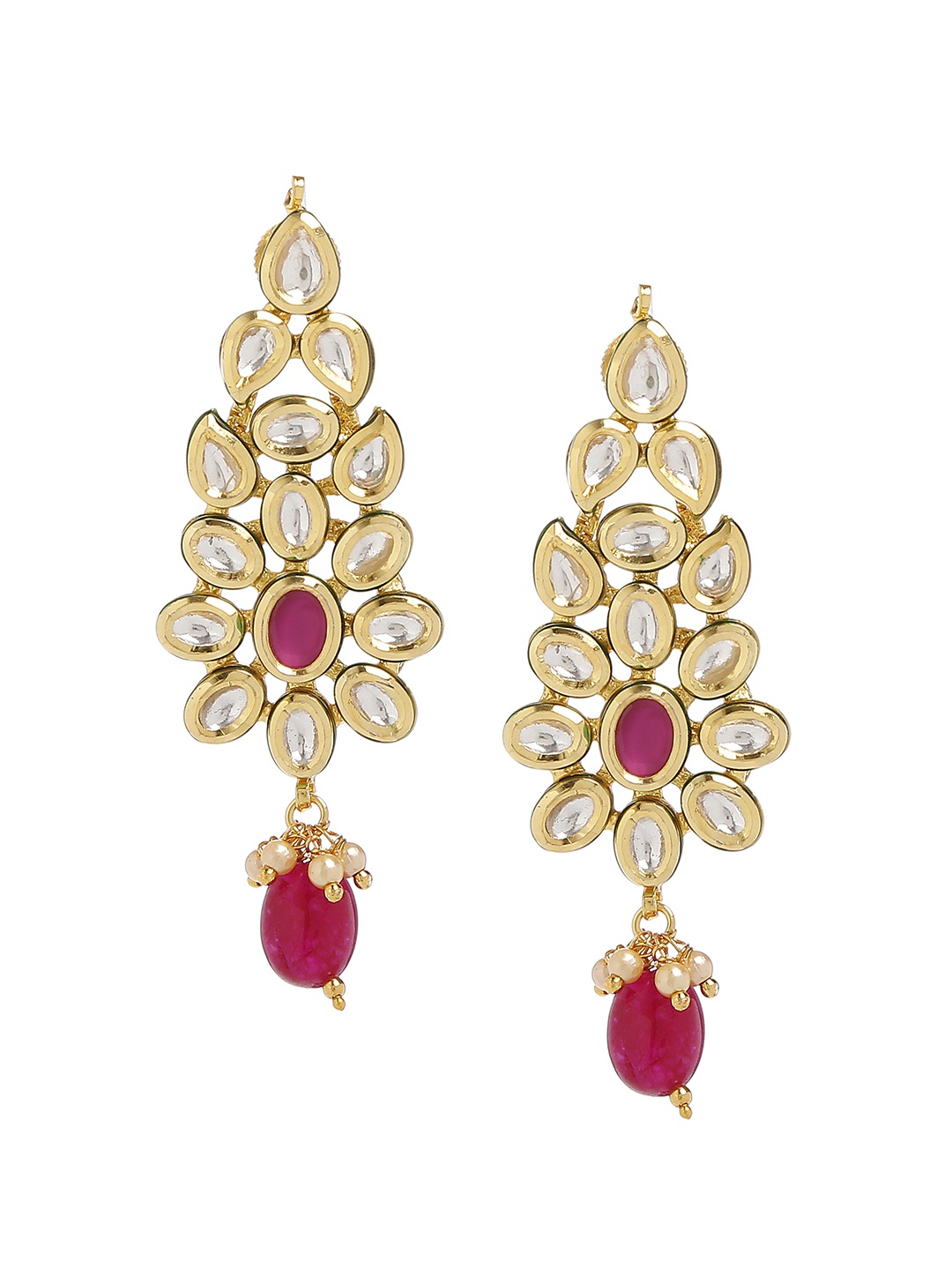 Bamboo Tree Jewels Gold-Toned & Pink Floral Drop Earrings