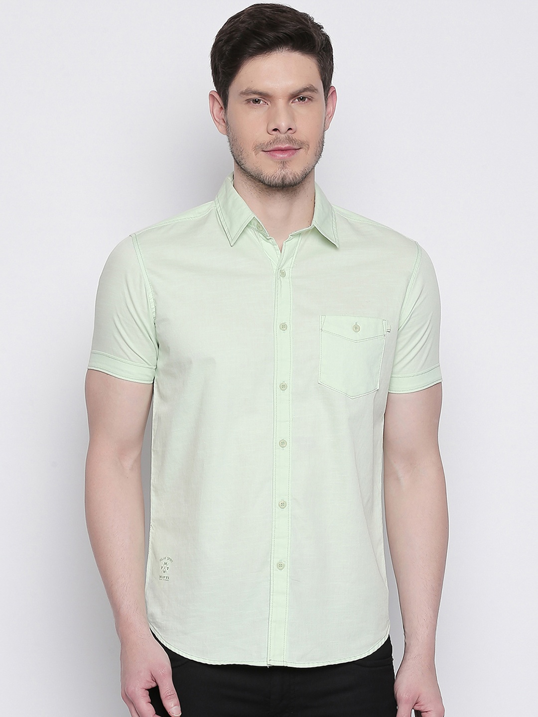 Mufti Men Lime Green Solid Original Slim Fit Casual Shirt