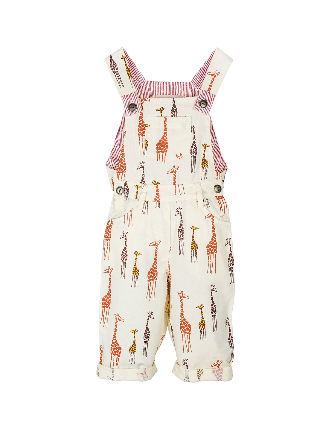 My Little Lambs Boys Beige Printed Tapered-Fit Dungarees