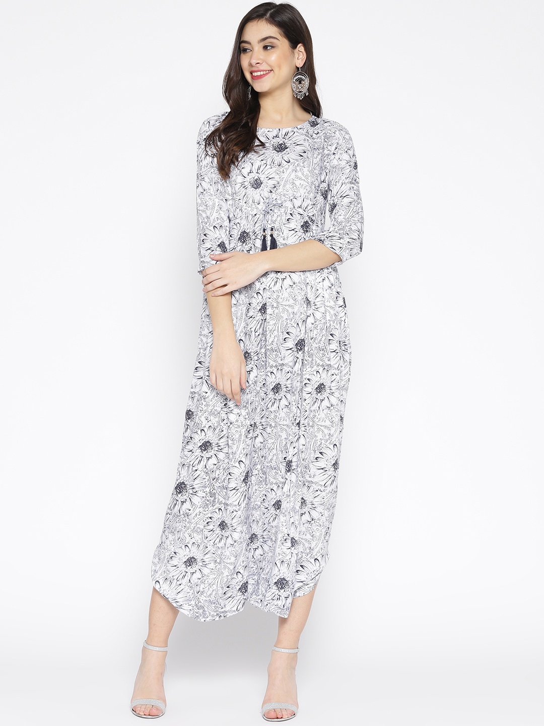 Sringam Women White & Black Printed Culotte Jumpsuit