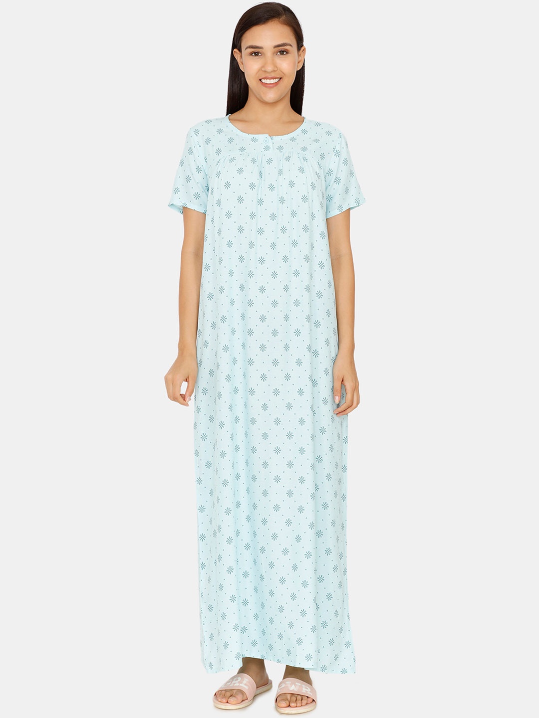 Zivame Blue Printed Nightdress