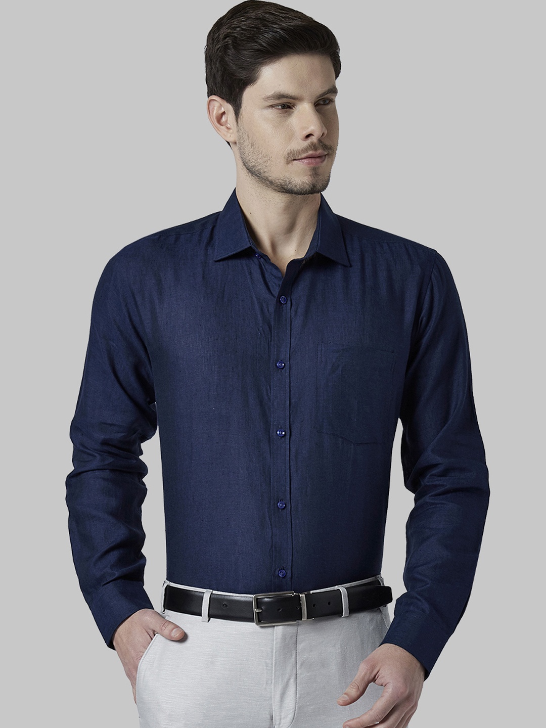 Park Avenue Men Navy Blue Slim Fit Solid Formal Shirt