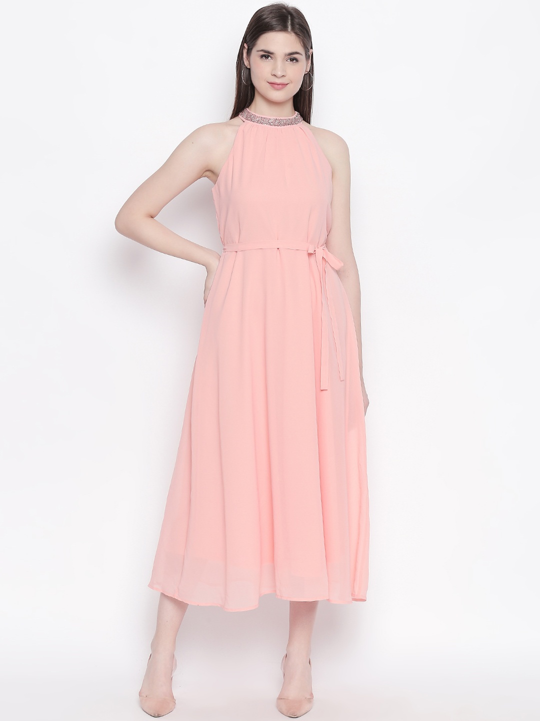 Forever Glam by Pantaloons Women Pink Solid Fit and Flare Dress