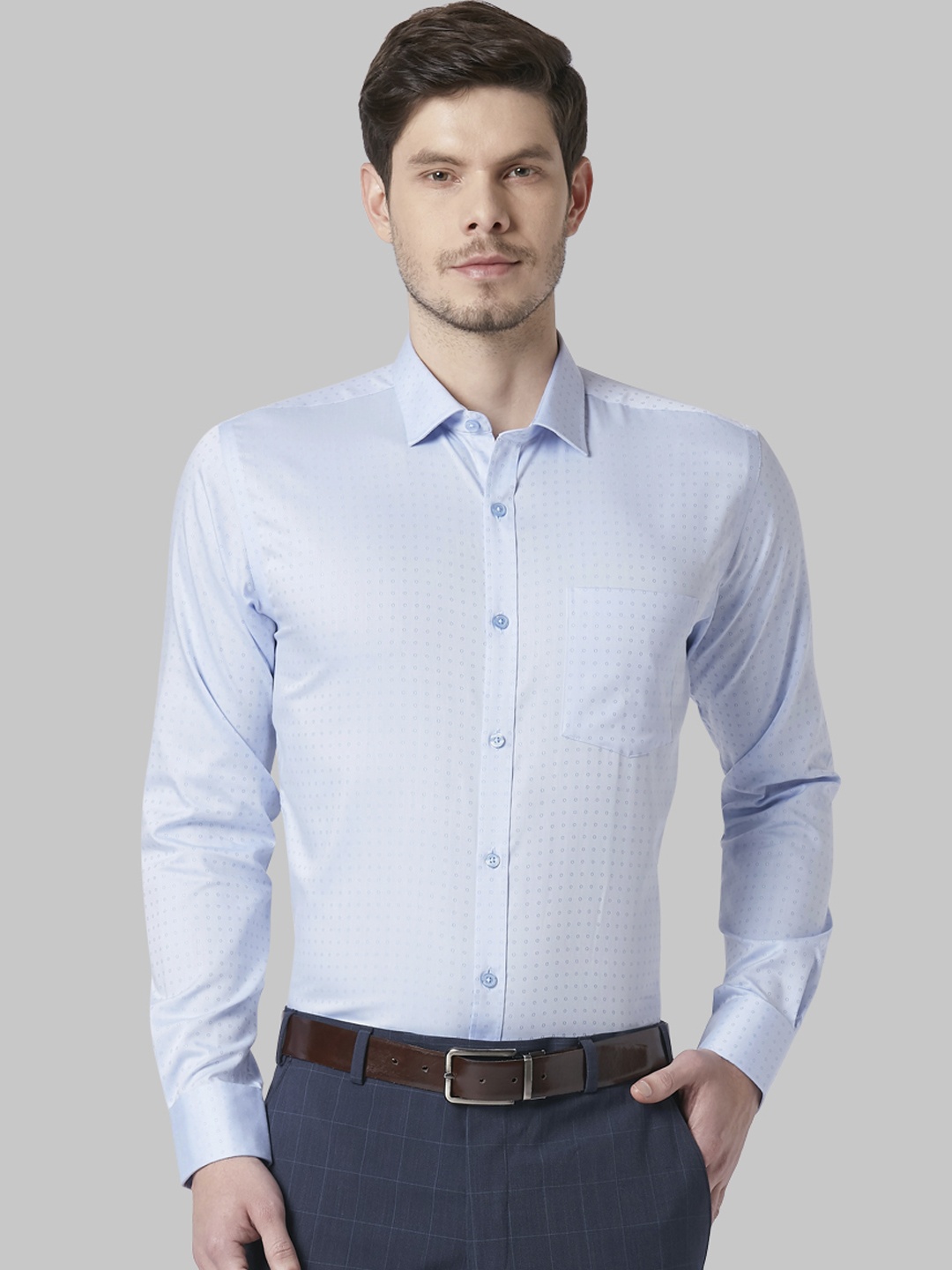 Park Avenue Men Blue Slim Fit Self Design Formal Shirt