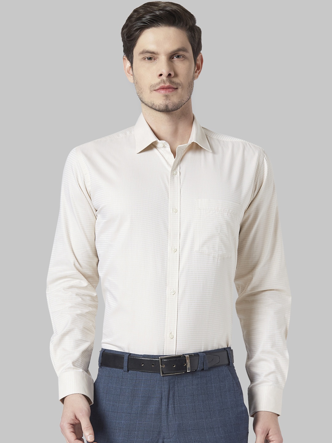 Park Avenue Men Beige Slim Fit Self Design Formal Shirt