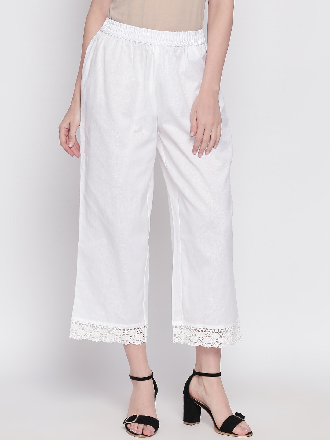 RANGMANCH BY PANTALOONS Women White Regular Fit Solid Culottes