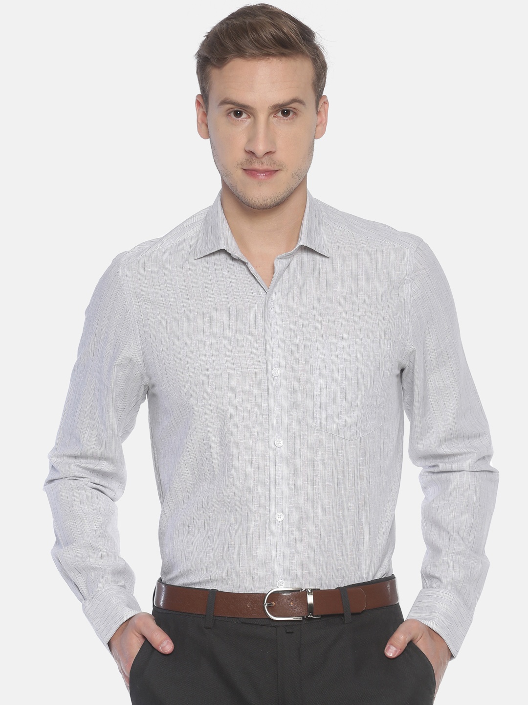 CAVALLO by Linen Club Men Grey & White Striped Linen Cotton Regular Fit Formal Shirt
CAVALLO by Linen Club Men Grey & White Striped Linen Cotton Regular Fit Formal Shirt