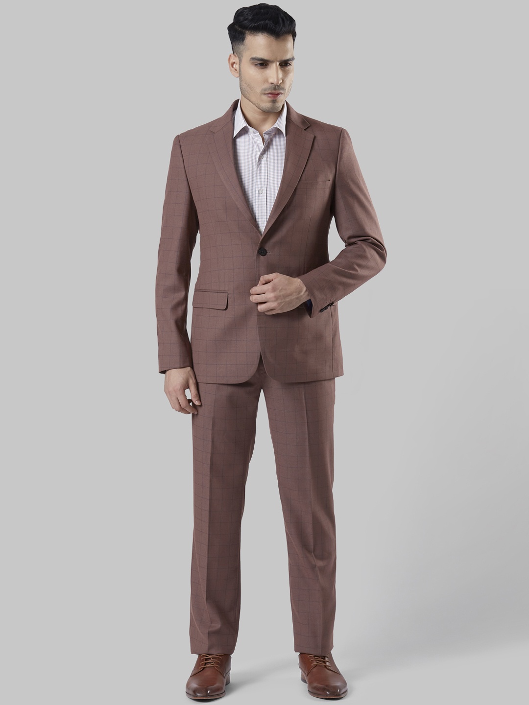 Raymond Men Brown Checked Single-Breasted Formal Suit