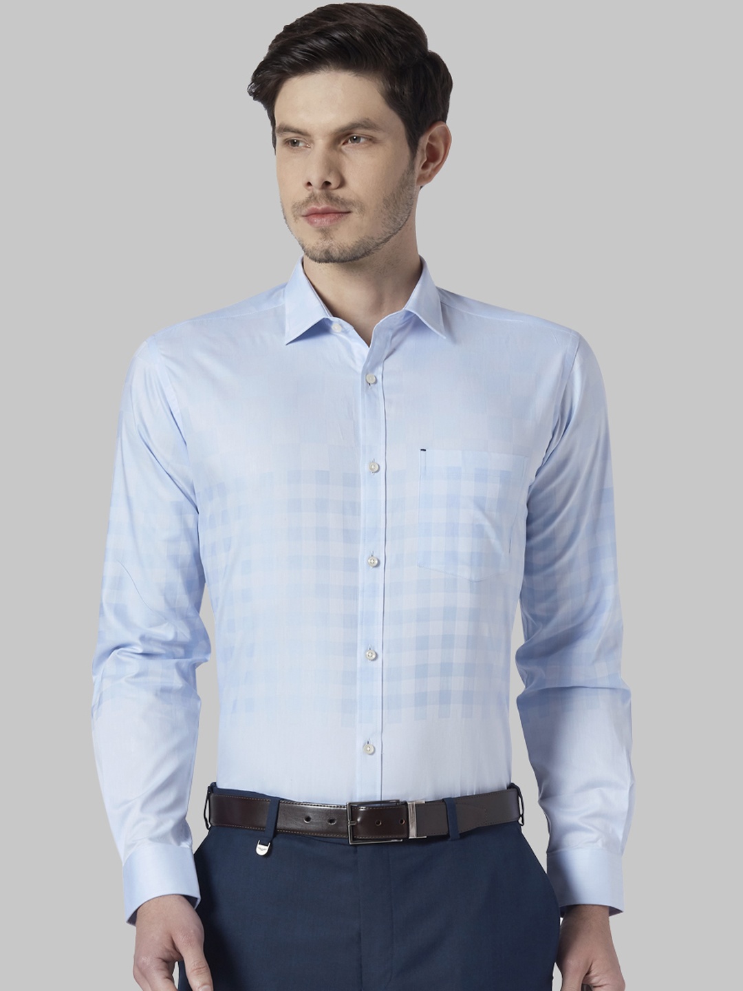 Park Avenue Men Blue Slim Fit Checked Formal Shirt