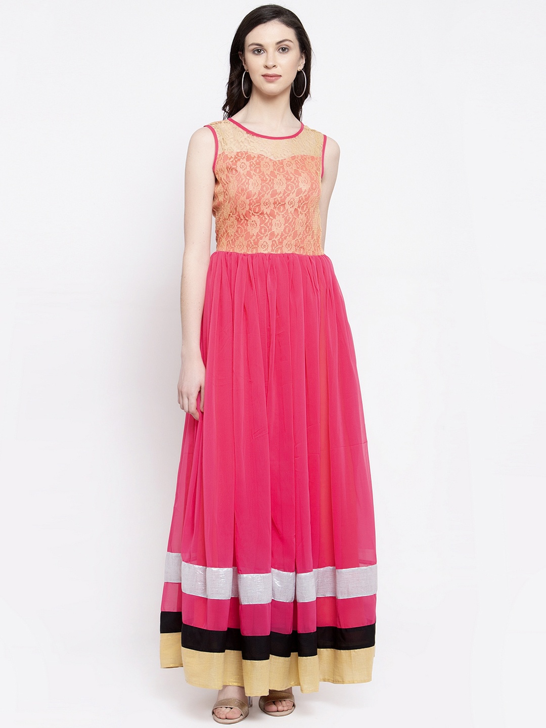 Karmic Vision Women Pink Self Design Maxi Dress