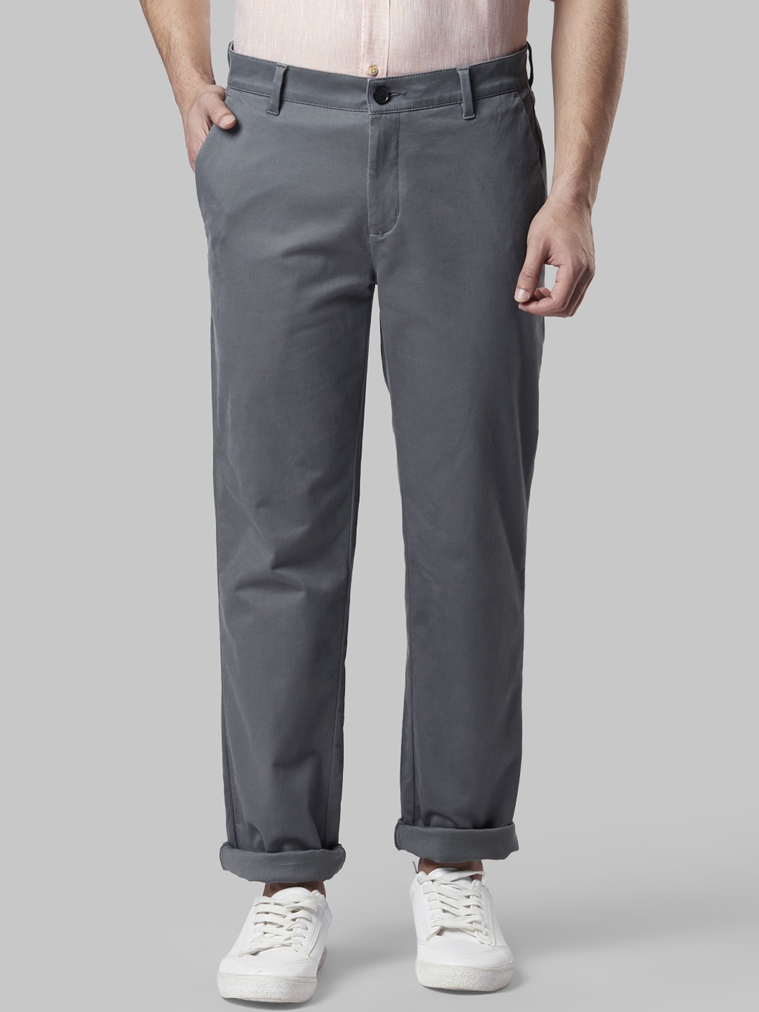 Raymond Men Grey Slim Fit Solid Regular Trousers
