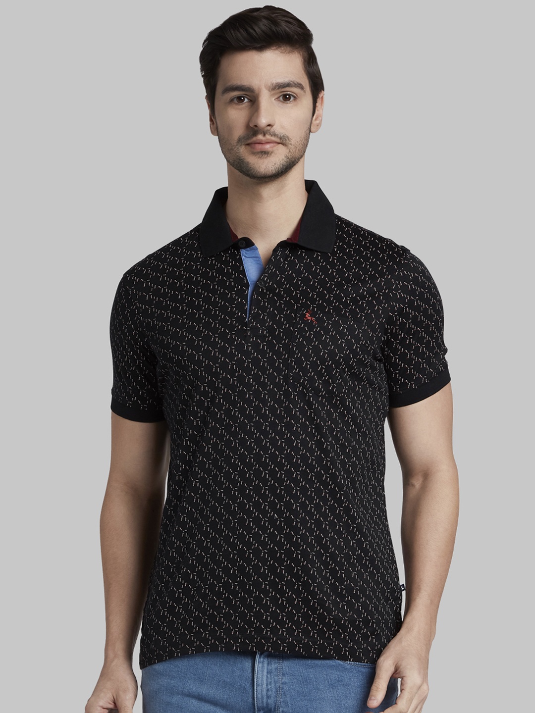 Parx Men Black Printed Polo Collar T-shirt